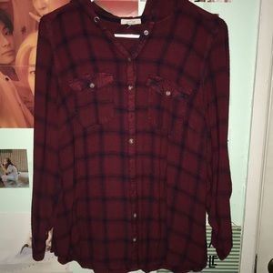 Long sleeve button up shirt with hood